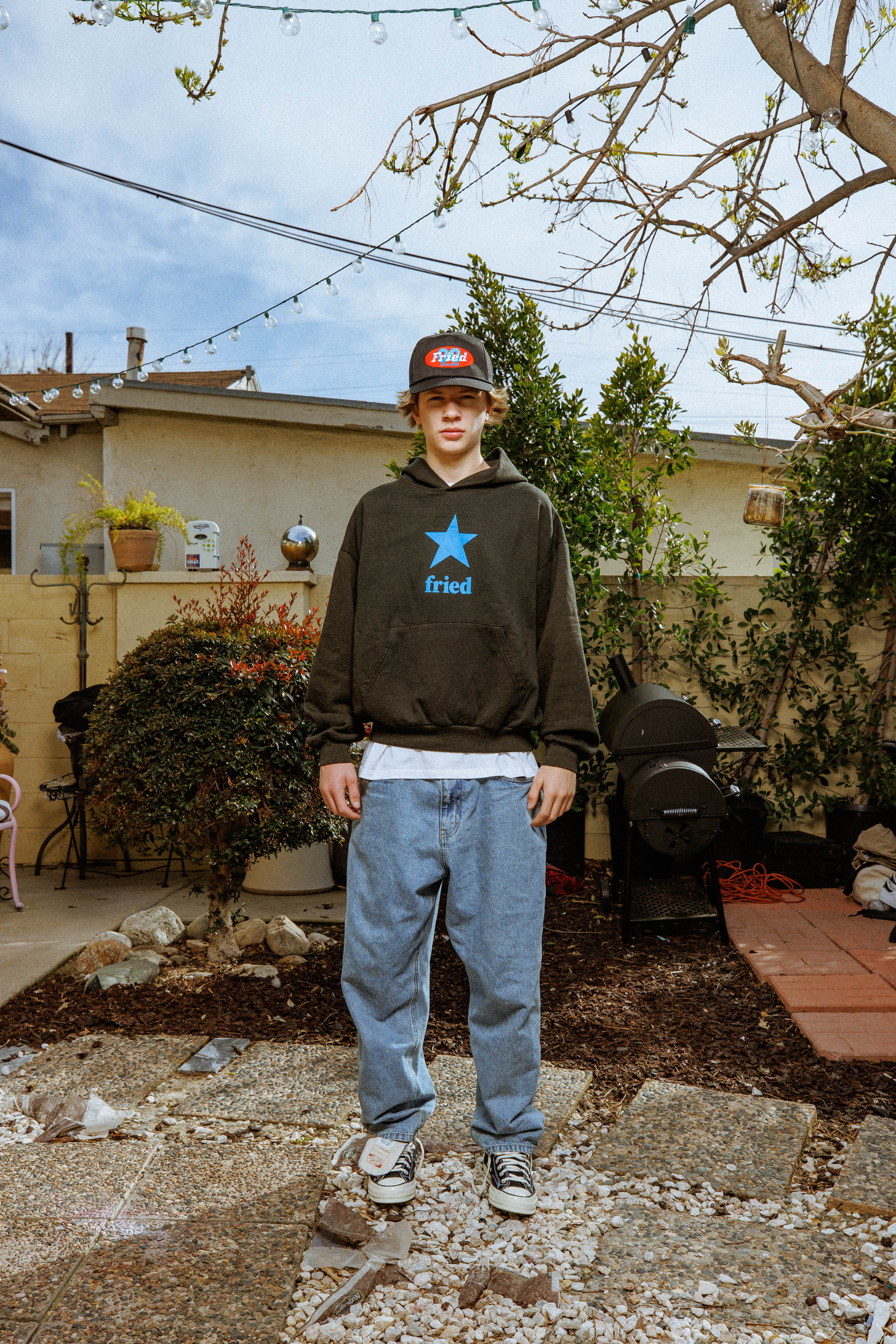 fried star distressed hoodie